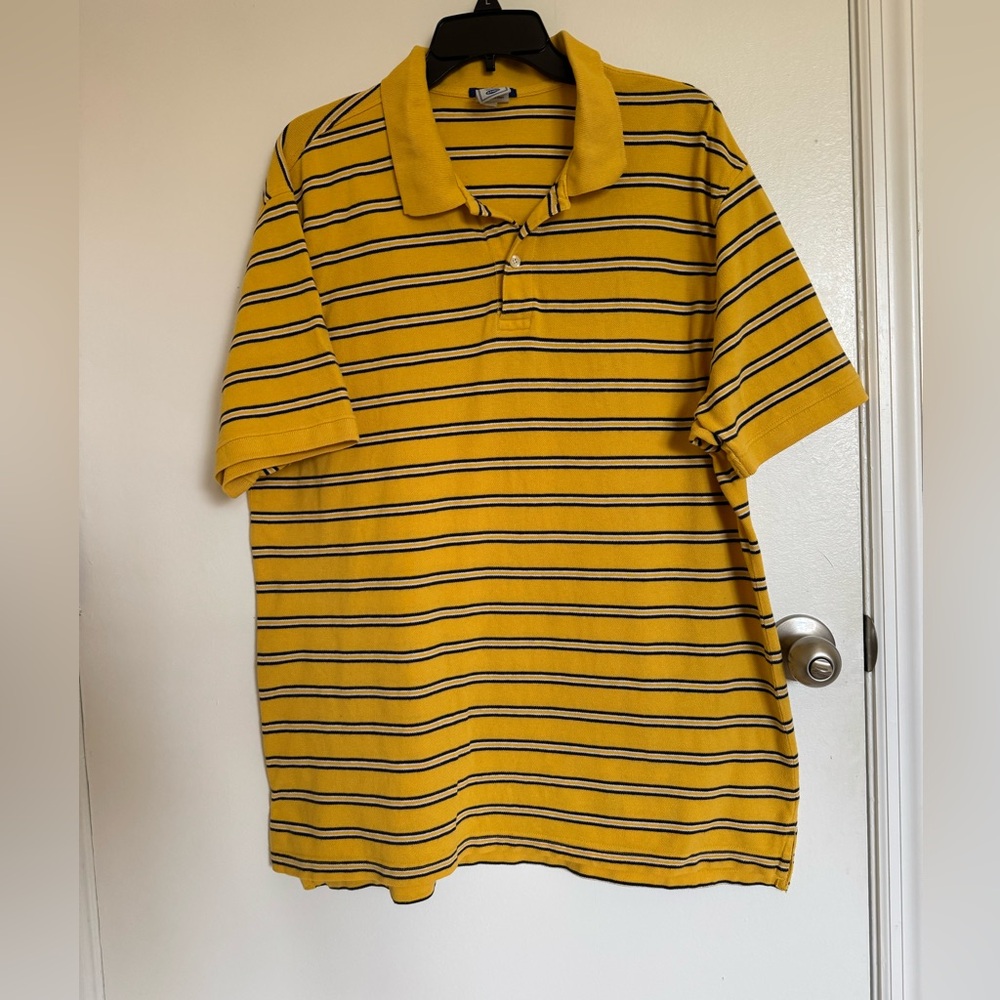Old Navy Yellow and Black Striped Polo Shirt, L 🦋